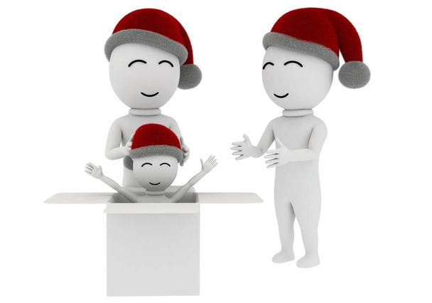 3d tehdä sarjakuva joulun pojat joulupukki hatut eristetty valkoisella pohjalla - Valokuva, kuva