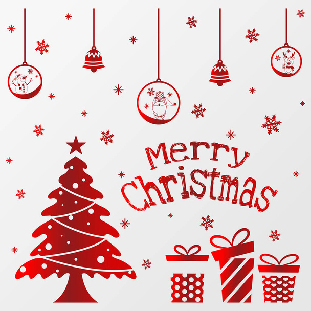 ボールと鐘、メリークリスマスのタイポグラフィのポスターとクリスマスの松の木のベクトル. - ベクター画像