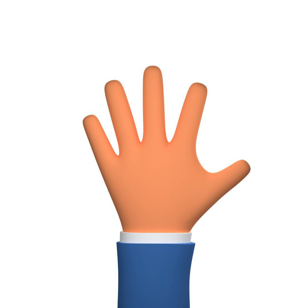 Ręka 3D pokazuje numer 5 w izolacji. Ładny kreskówkowy biznes liczenie rąk. Gest dłoni, pokazujący wszystkie pięć palców. - Zdjęcie, obraz