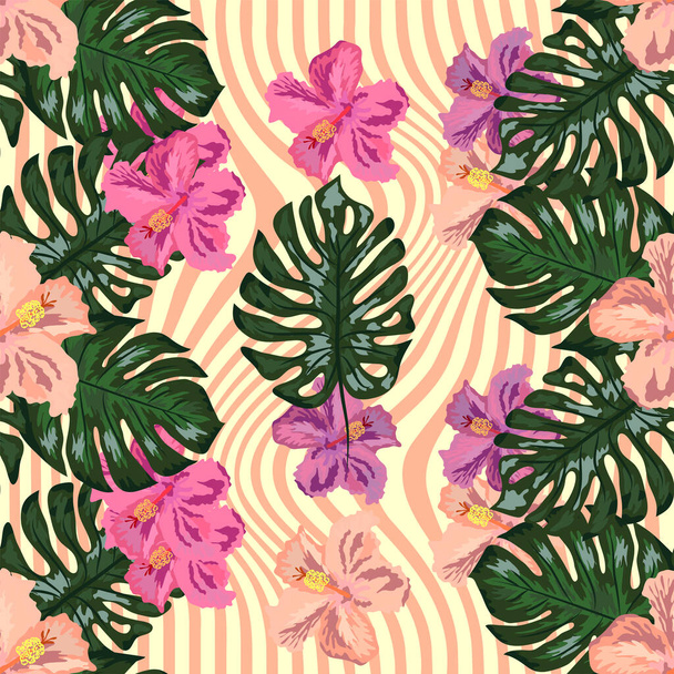 Kwiaty egzotyczne tropikalny bezszwowy wzór tropikalny hawajski tapety. Odcisk botaniczny. Nowoczesne tło kwiatowe - Wektor, obraz
