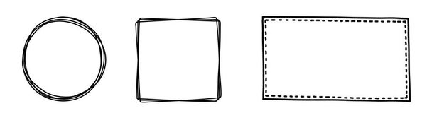 Hand drawn frames. Set of blank black square and round hand drawn sketches - Vector, Image