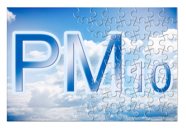 Zmniejszenie emisji cząstek stałych (PM10) w powietrzu - obraz koncepcyjny w kształcie układanki - Zdjęcie, obraz