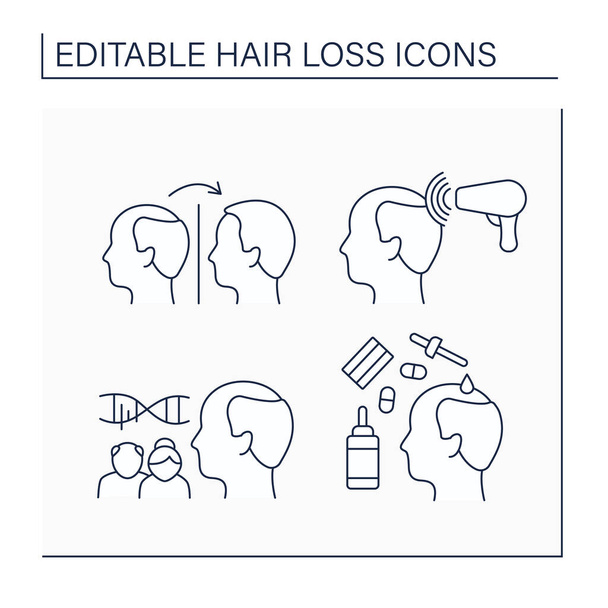 Hair loss line icons set - Vector, Image