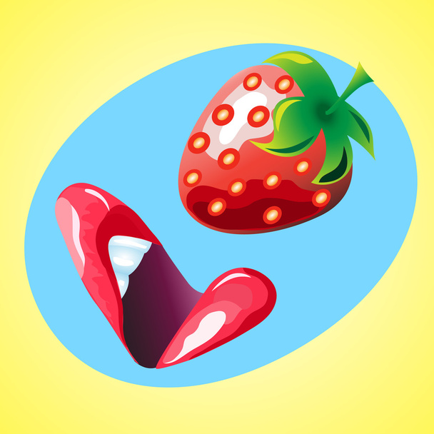 lips with strawberry - Vector, Image