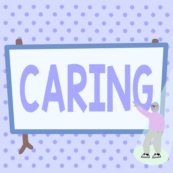 Handwriting text Caring. Concept meaning practice of looking after those unable to care for themselves Colorful Design Displaying Message, Abstract Discussing Important News - Photo, Image