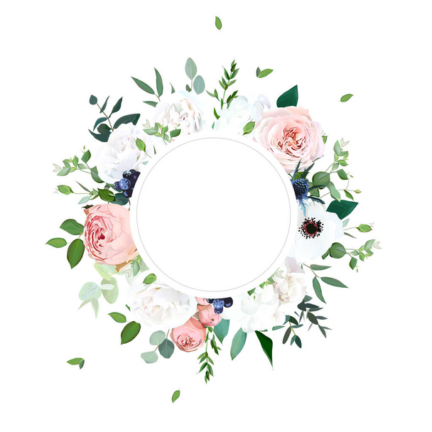 Floral vector banner round invitation frame with pink rose - Vettoriali, immagini