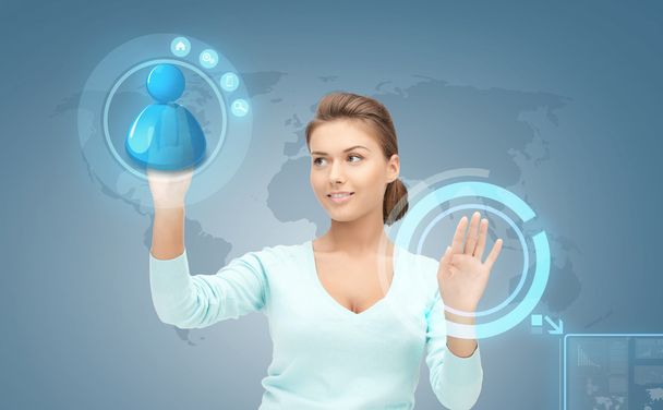 smiling businesswoman working with virtual screen - Foto, Imagem