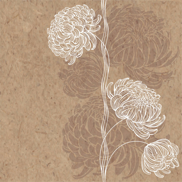 Chrysanthemum flowers on kraft background. Vector illustration with space for text. Invitation, greeting card or an element for your design. - Διάνυσμα, εικόνα