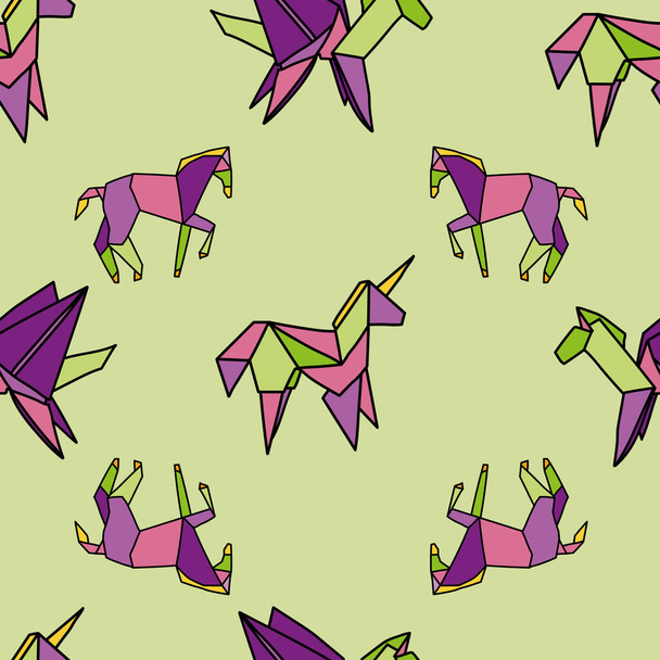 Vektor světle zelená Origami koně pozadí vzor. Návrh povrchového vzoru - Vektor, obrázek