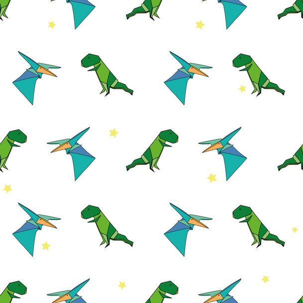 Vektor bílý origami papír dinosauři pozadí vzor. Návrh povrchového vzoru - Vektor, obrázek