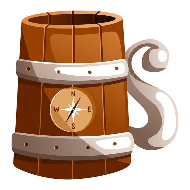Illustration of a cartoon large hiking beer mug with a compass. - Wektor, obraz