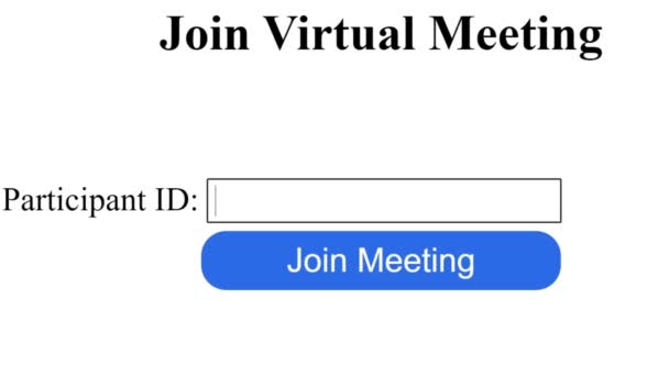 Typing Participant Name Into Virtual Meeting Login. Mouse Cursor Slides Over And Clicks Join Virtual Reality Meeting to Sign In. Cursor Clicking Joining Gathering Online on the Internet. - Footage, Video