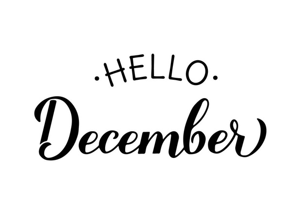 Hello December calligraphy hand lettering. Inspirational winter quote. Vector template for typography poster, banner, flyer, sticker, t-shirt, etc - Вектор,изображение