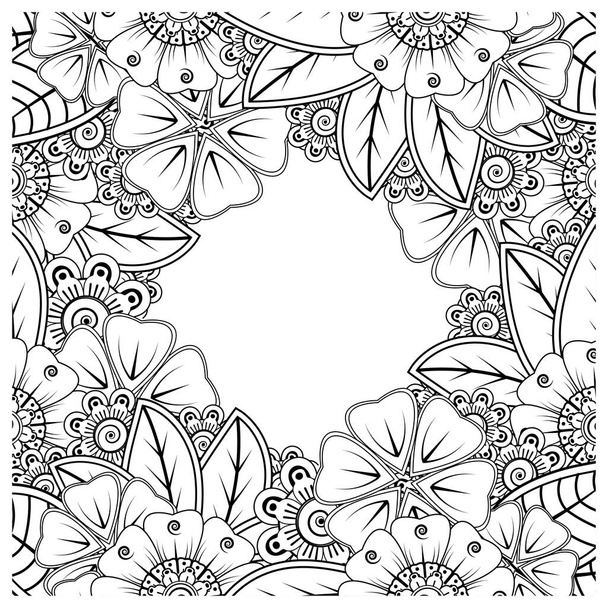 Mehndi flower for henna, mehndi, tattoo, decoration. Decorative ornament in ethnic oriental style, doodle ornament, outline hand draw. Coloring book page. - Vektor, obrázek