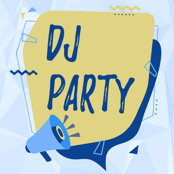 Inspiration showing sign Dj Party. Internet Concept person who introduces and plays recorded popular music on radio Megaphone Drawing Making New Announcement To Chat Cloud. - Photo, Image