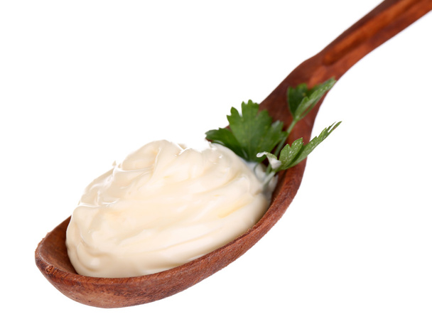 Mayonnaise in spoon - Foto, afbeelding