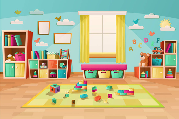 Anaokulu Oyun Odası Çizgi Film Arkaplanı - Vektör, Görsel
