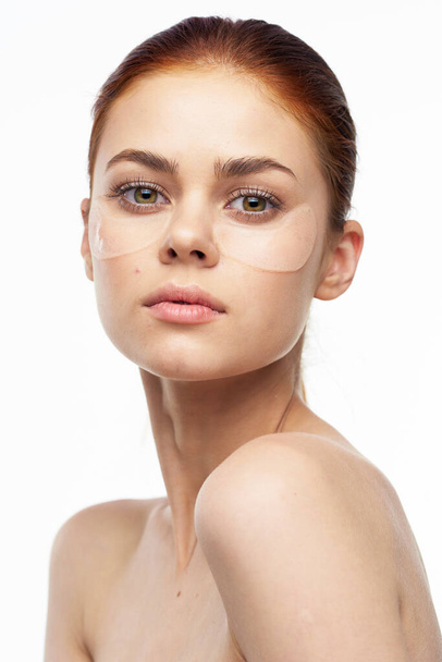 cheerful woman bare shoulders clear skin face mask - Foto, Imagem