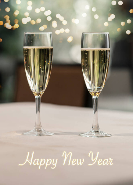 two glasses with champagne, gold, new year, celebrations - Fotografie, Obrázek