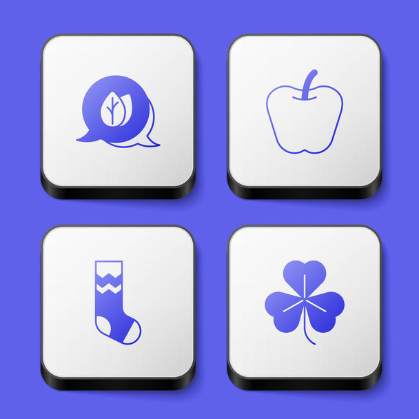 Nastavit ikonu Leaf, Apple, Socks a Clover. Bílý knoflík. Vektor - Vektor, obrázek