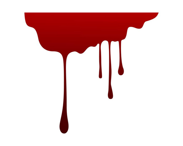 Red dripping stain. Halloween isolated on white background decor. Bloody liquid flowing drops, spilled paint or ink, decor element with gradient colors, bleeding texture, vector illustration - Vector, Image