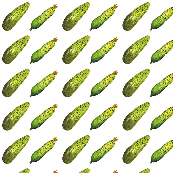 緑のキュウリのシームレスな水彩画のパターン - ベクター画像