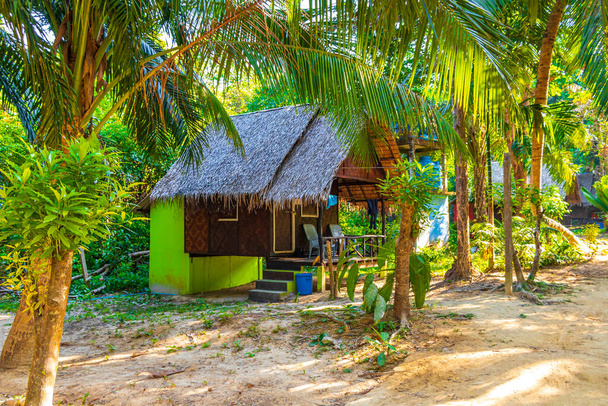 Natural tropical Thai beach resort with wooden cottages huts cabins in the tropical jungle paradise on island Koh Phayam in Ranong Thailand. - Фото, изображение