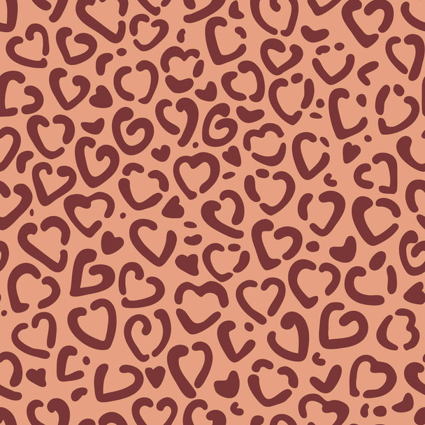 Patrón de leopardo sin costuras, figuras en forma de corazón, fondo de diseño vectorial - Vector, Imagen