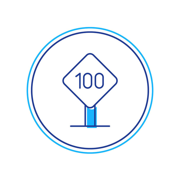 Vyplněný obrys Omezení rychlosti dopravní značka 100 km ikona izolované na bílém pozadí. Vektor - Vektor, obrázek
