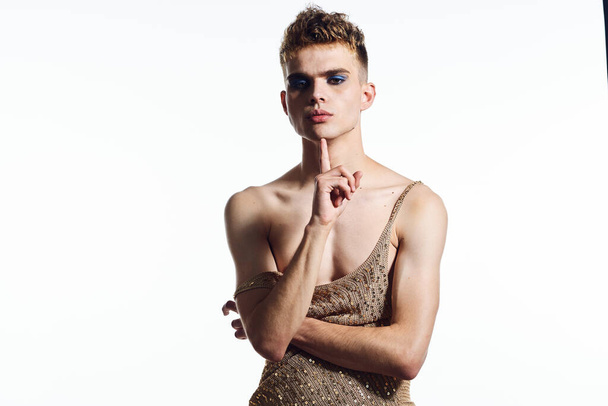 male transgender female makeup fashion posing studio - Φωτογραφία, εικόνα
