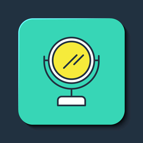 Filled outline Round makeup mirror icon isolated on blue background. Turquoise square button. Vector - Vector, Imagen