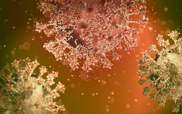 Virusvariant, coronavirus, spike proteïne. Omicron. Covid-19 gezien onder de microscoop. SARS-CoV-2, 3d-rendering - Foto, afbeelding