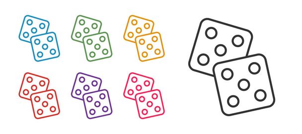 Set line Game dobbelstenen pictogram geïsoleerd op witte achtergrond. Casino gokken. Stel pictogrammen kleurrijk. Vector - Vector, afbeelding