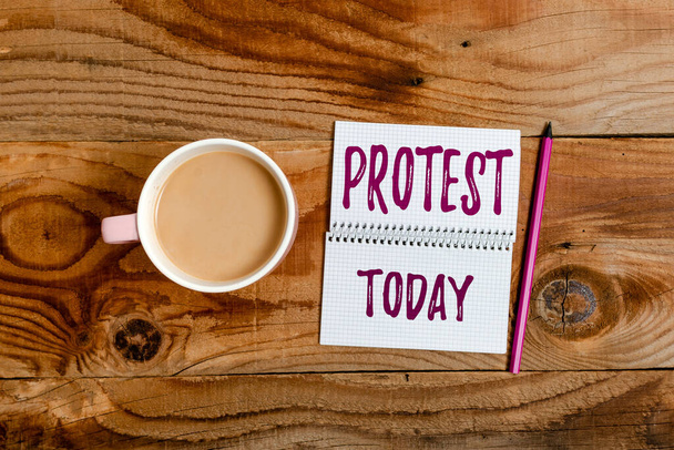 Text sign showing Protest. Word for An action expressing disapproval of or objection to something Display of Different Color Sticker Notes Arranged On flatlay Lay Background - Photo, Image