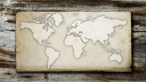 紙の上のヴィンテージと汚い世界地図 - 写真・画像