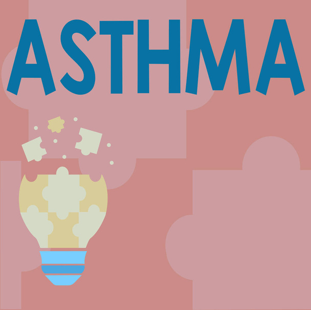 Zeichen für Asthma. Konzeptfoto Atemwegserkrankung, die durch Krämpfe in den Bronchien der Lungen gekennzeichnet ist Abstract Brainstorming Problem And Solution, Careful Thinking Concept - Foto, Bild