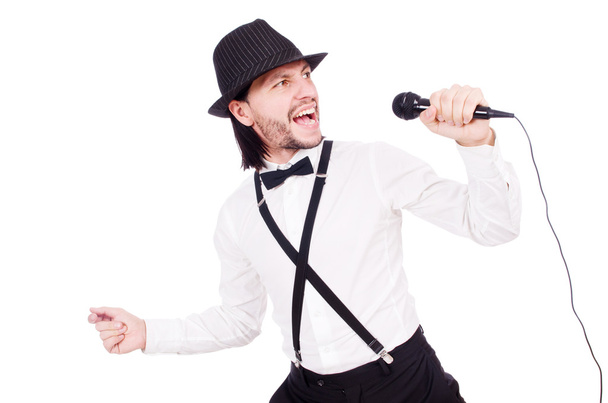 Hombre divertido cantando aislado en el blanco
 - Foto, Imagen