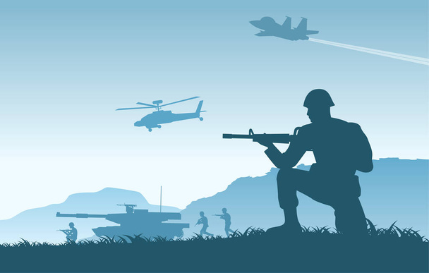 Silhouette Design des Soldaten greifen den Feind an - Vektor, Bild