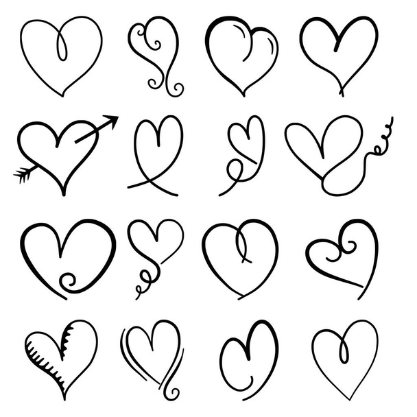 Zestaw ręcznie rysowane doodle serca miłości kształty do dekoracji projektów projektowych. - Zdjęcie, obraz