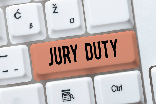 Inspiration showing sign Jury Duty. Word Written on obligation or a period of acting as a member of a jury in court Abstract Typing Statistical Records, Creating New Internet Website - Photo, Image