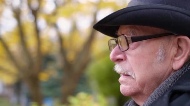 Ängstlicher älterer Mann, der sich einsam, nachdenklich, depressiv und verärgert fühlt, alter Witwer - Filmmaterial, Video