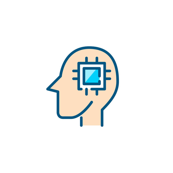Kunstmatige intelligentie kleurrijk pictogram. Android met een cpu in zijn hersenen. Pixel perfecte, aanpasbare slag - Vector, afbeelding
