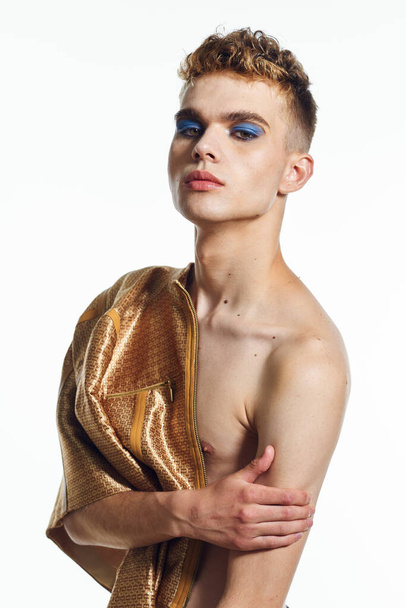 man with female makeup transgender posing fashion lgbt community - Фото, изображение
