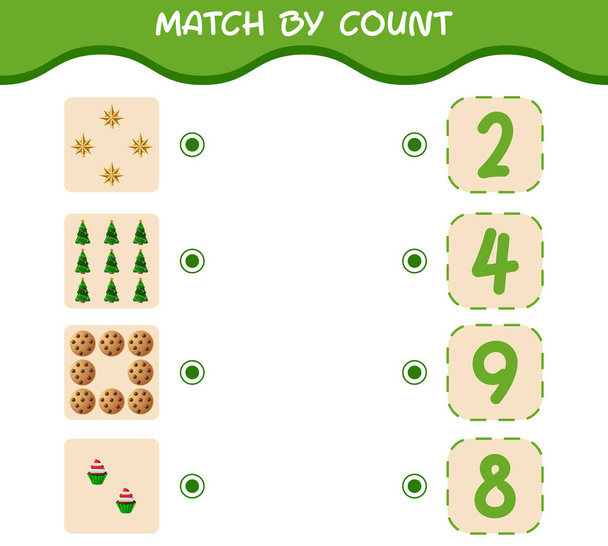 Match by count of cartoon christmas. . Match and count game. Educational game for pre shool years kids and toddlers - Vector, Image