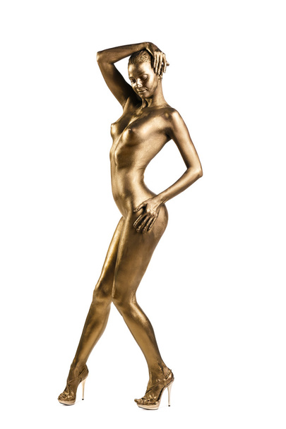 Golden statue of Valkyrie concept - Fotoğraf, Görsel