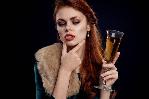 pretty woman champagne bright makeup holiday isolated background - 写真・画像