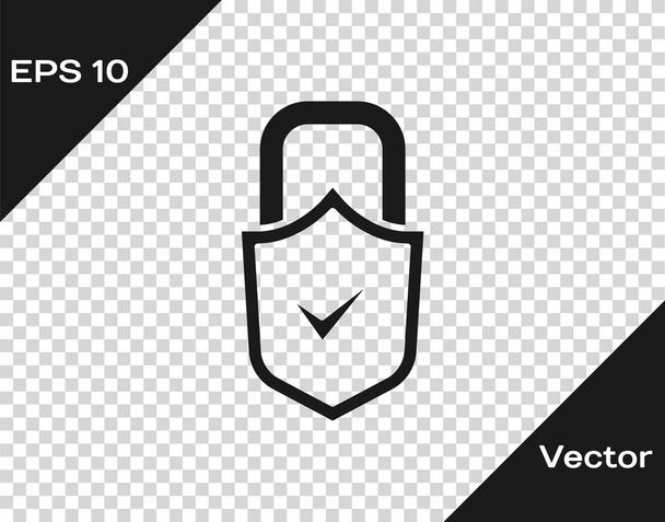 Black Open padlock and check mark icon isolated on transparent background. Cyber security concept. Digital data protection. Safety safety. Vector - Vector, Image