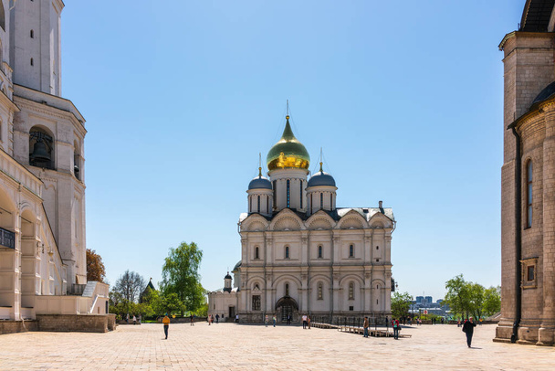 Moscow, Russia - May, 11, 2021: The Cathedral of the Archangel in Moscow Kremlin, Russian Orthodox church dedicated to the Archangel Michael. It is located in Cathedral Square of the Moscow Kremlin - Valokuva, kuva