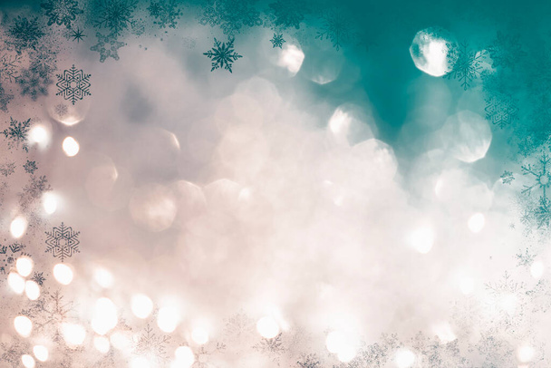 Magic vintage holiday glitter background with blinking stars and ice. Blurred bokeh of Christmas lights. - Foto, imagen