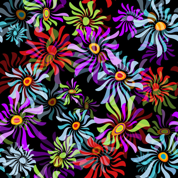Floral black seamless pattern - Vector, imagen